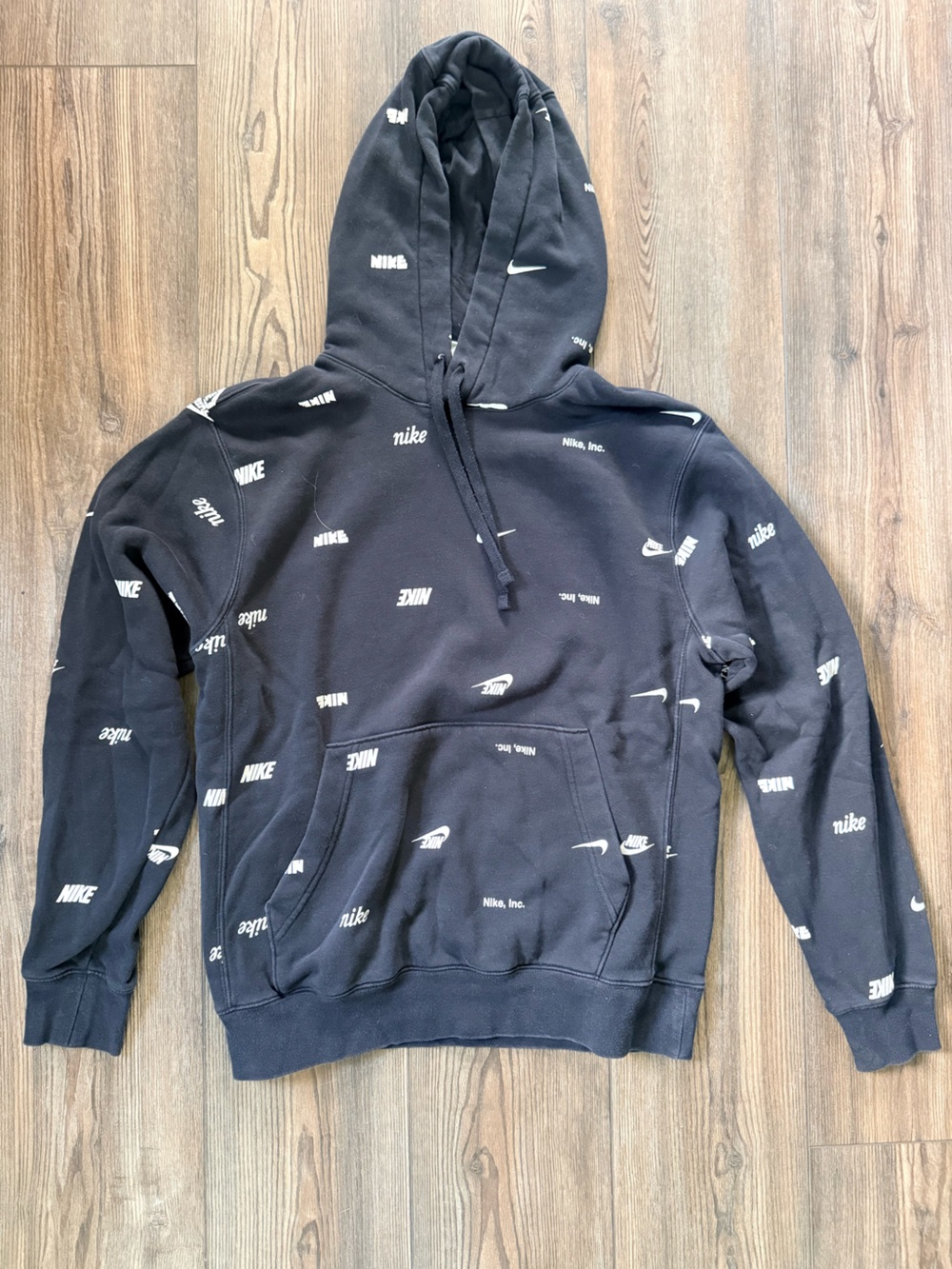 Nike Black Hoodie with All-Over White Logos